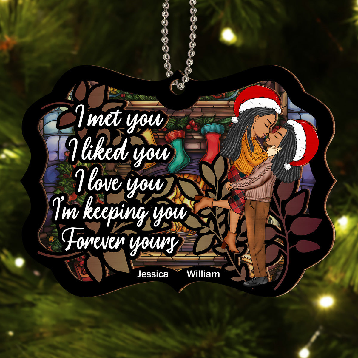 Custom Couple Christmas Ornament, Anniversary Gift •  Meet And Love- Personalized Suncatcher Ornament
