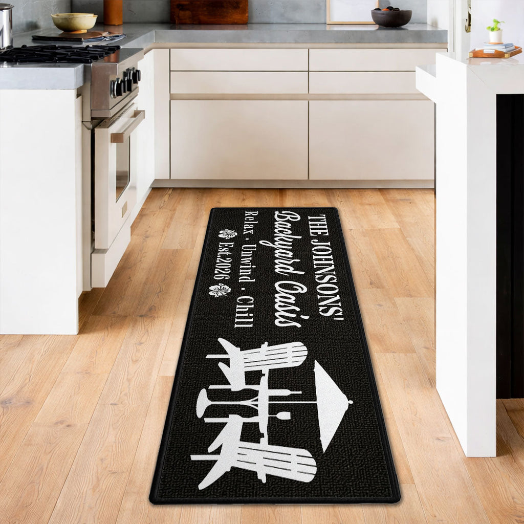 Custom Couple Rug, Anniversary Housewarming Gift For Wife Husband • Backyard Oasis - Personalized Runner Rug