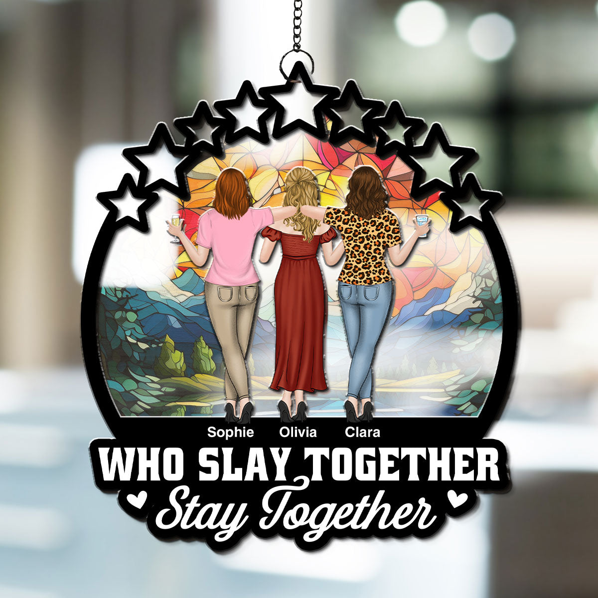 Custom Christmas Hanging Decor, for Best Friend, Friendship Gifts • Slay Together - Personalized Suncatcher