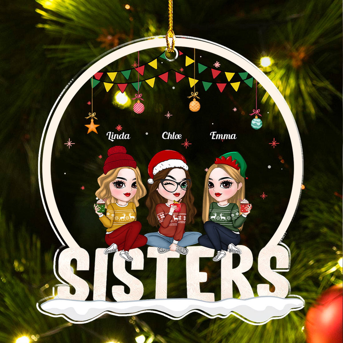 Custom Friendship Christmas Ornament, Best Friend Gift •  Forever Bonded Sisters - Personalized Acrylic Ornament