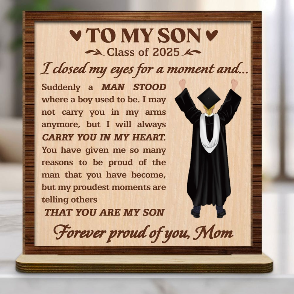 Custom Decor, Christmas Birthday Anniversary Gift Keepsake • Forever Proud Of You - Personalized 2-Layer Wood Plaque With Flat Base