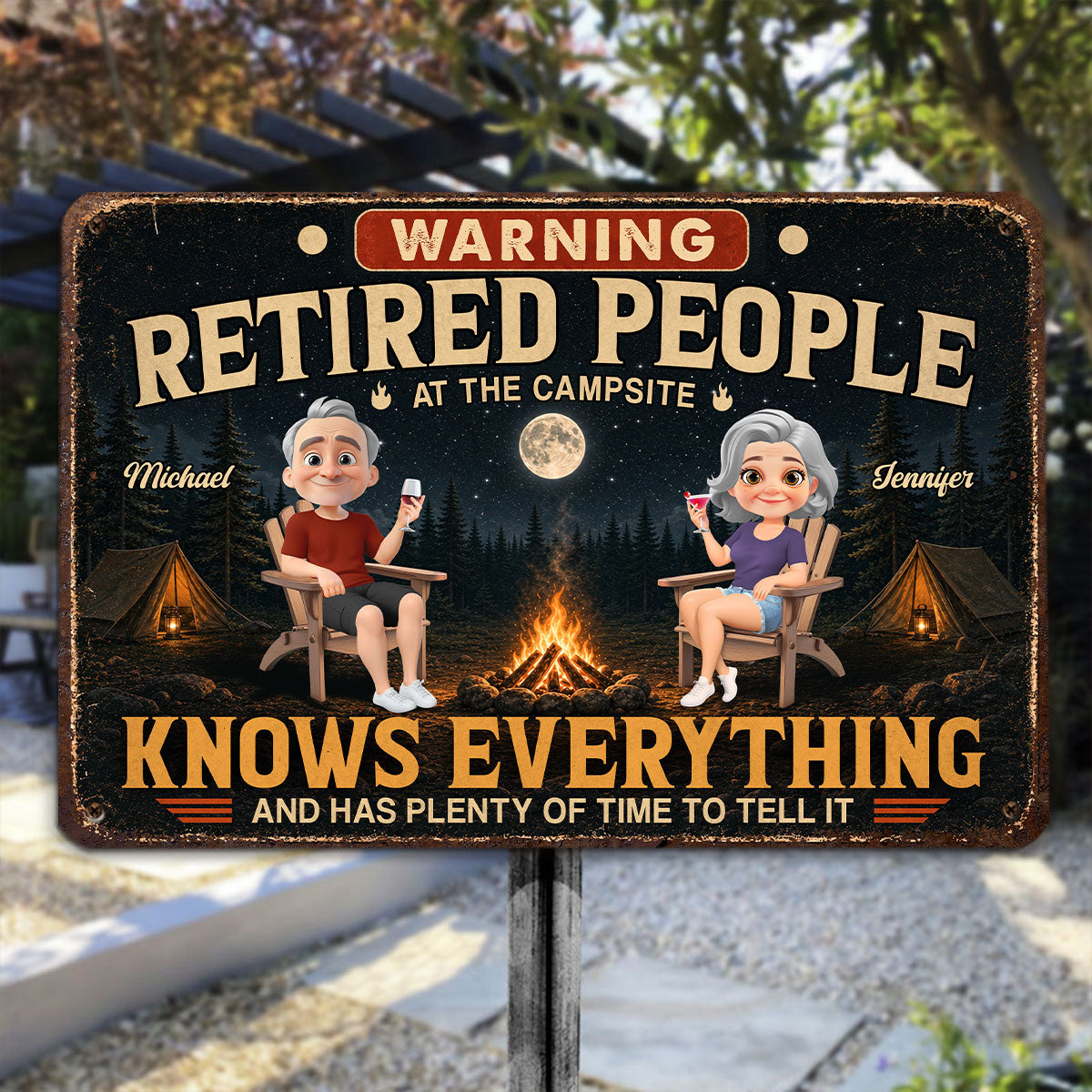 Custom Family Campground Sign, Campsite Outdoor Wall Decor • Our Retirement Life - Personalized Metal Sign