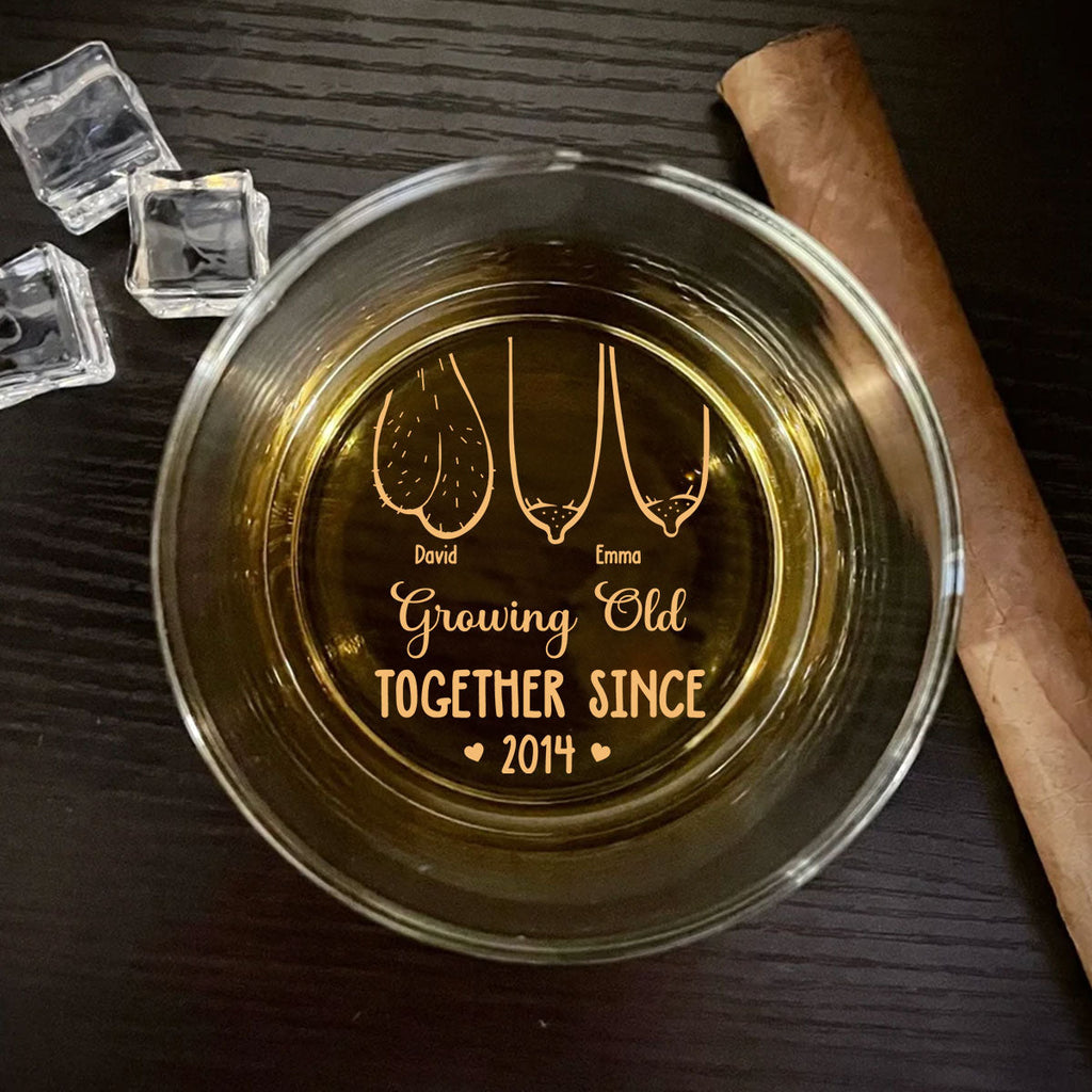 Custom Christmas Anniversary Birthday Drinkware Gifts for Couple • Grow Old Together - Personalized Engraved Whiskey Glass