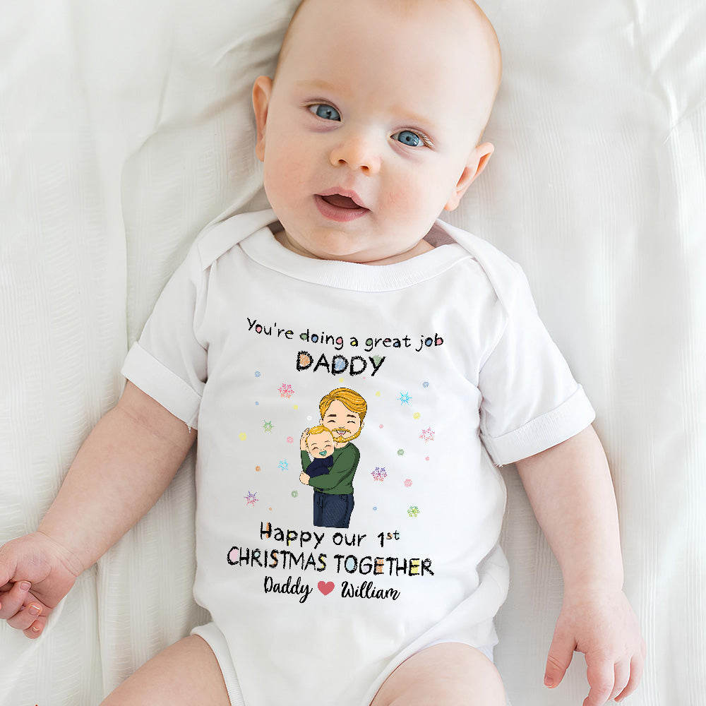 Daddy Doing A Great Job Christmas - Personalized Baby Onesie