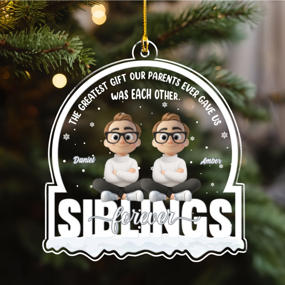 Custom Brothers & Sisters Christmas Ornament •  Born Together Blessed Forever - Personalized Acrylic Ornament