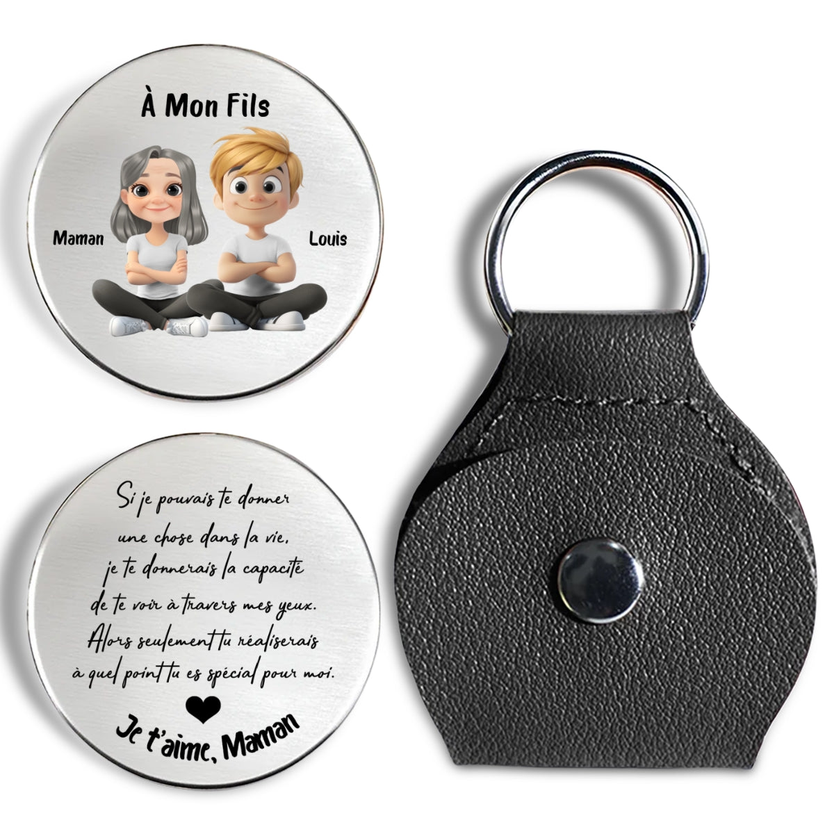 Custom Son Coin Keychain, Father's Day Birthday Gifts • Tu Es Spécial - Câlin de Poche Personnalisé