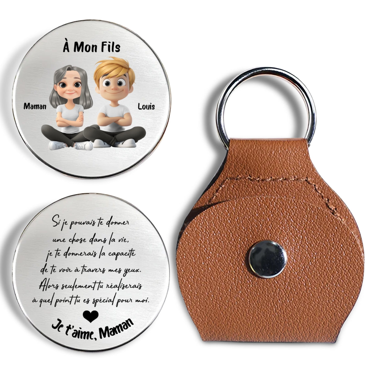 Custom Son Coin Keychain, Father's Day Birthday Gifts • Tu Es Spécial - Câlin de Poche Personnalisé