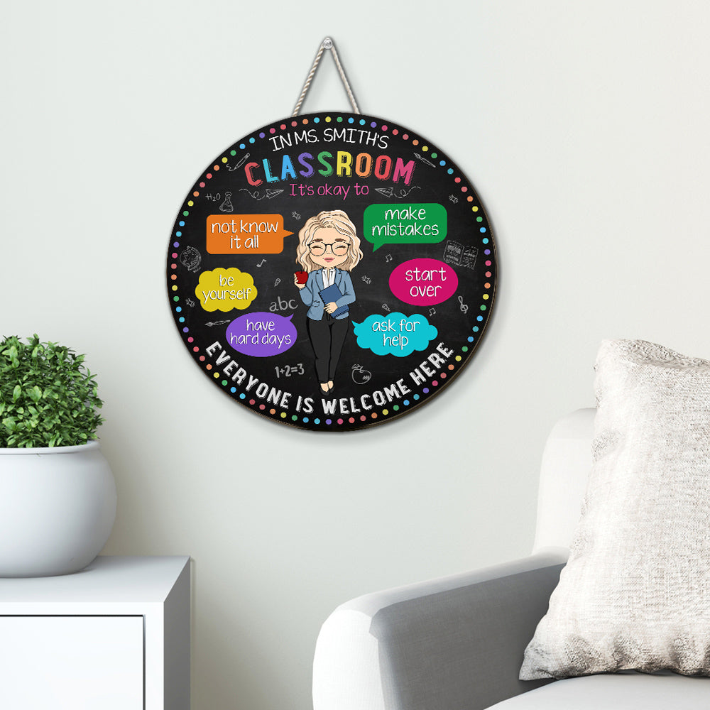 Custom Home & Wall Decor, Birthday & Christmas Gift • In My Classroom Everything Is Okay - Personalized Wood Sign