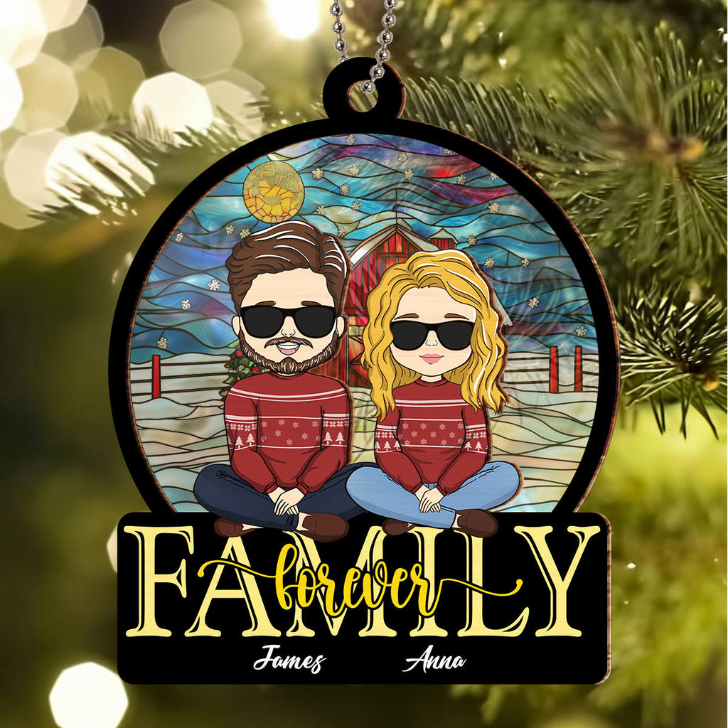 Custom Family Ornament, Christmas Gift for Family Members •  Family Forever - Personalized Suncatcher Ornament