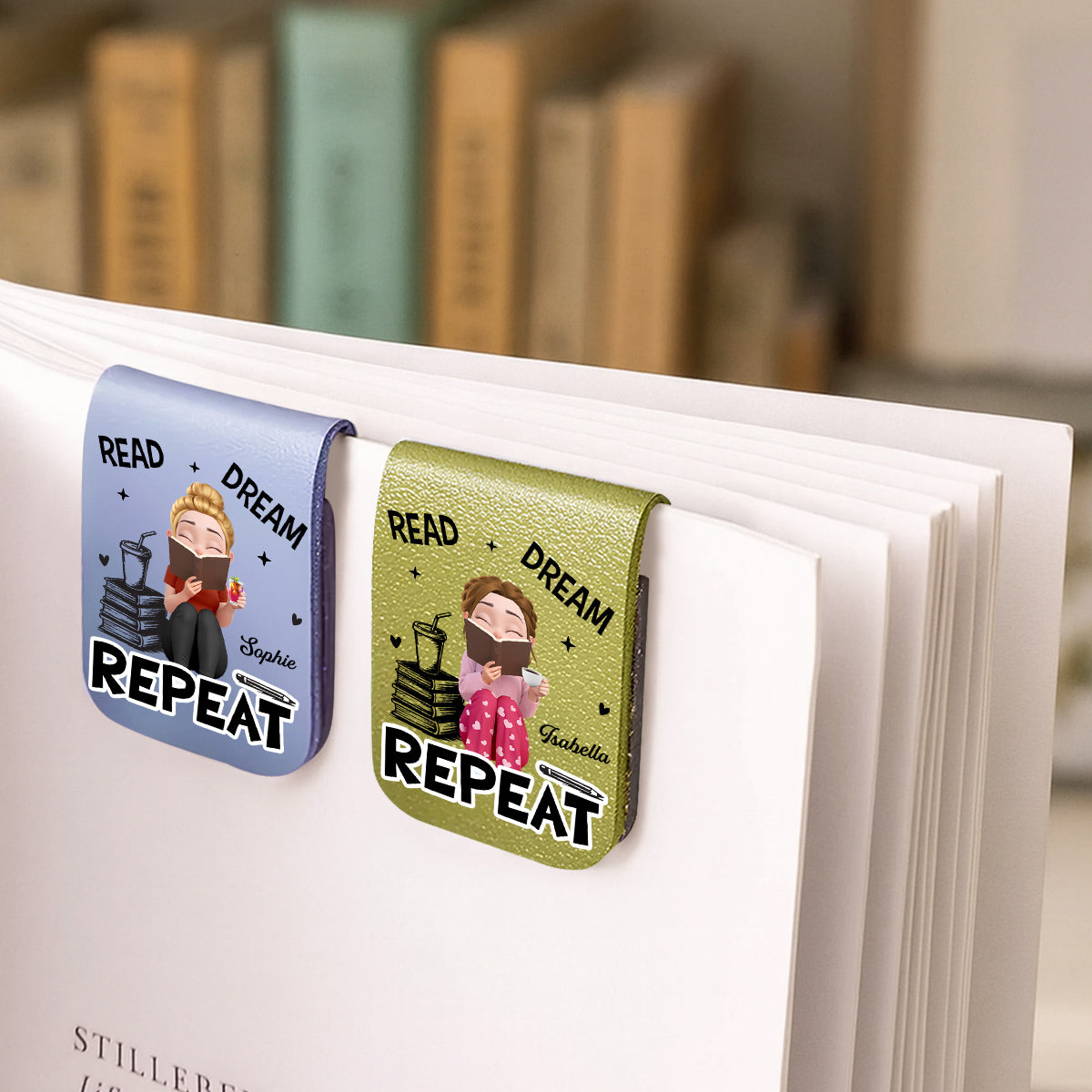 Custom Christmas Birthday Bookish Gifts For Book Lovers, Bookworms • Repeatedly Reading - Personalized Leather Bookmark