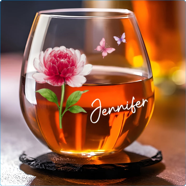 Flower Power - Personalized Wine Glass