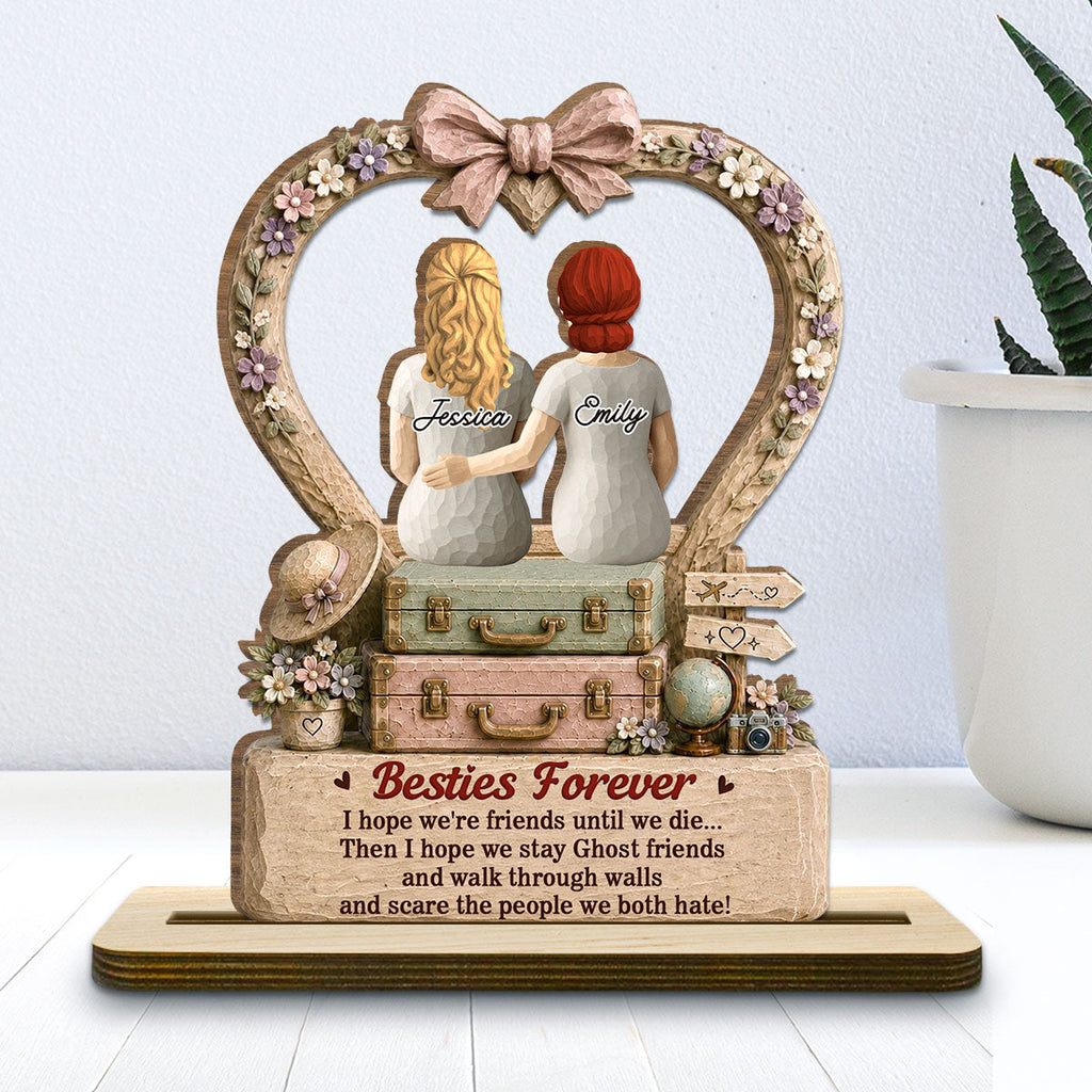 Custom Friendship Decor, Christmas Birthday Gifts For Best Friend • Pinky Promise - Personalized 2-Layer Wood Plaque With Flat Base