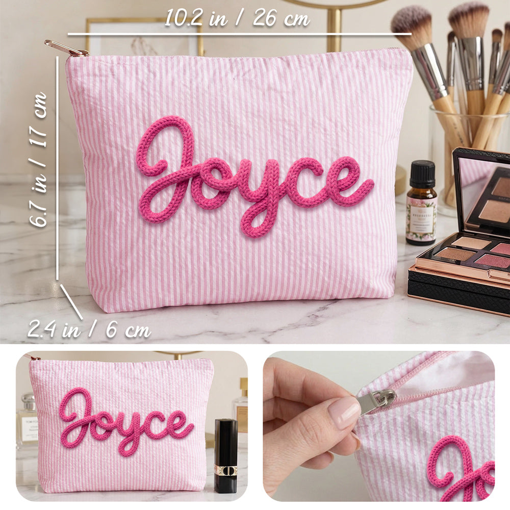 Girls Name - Personalized Seersucker Makeup Bag
