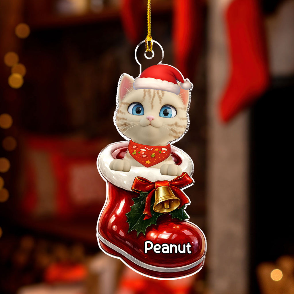 Custom Keepsake Christmas Ornament •  Cat Here In Your Shoes - Personalized 3D Effect Acrylic Ornament