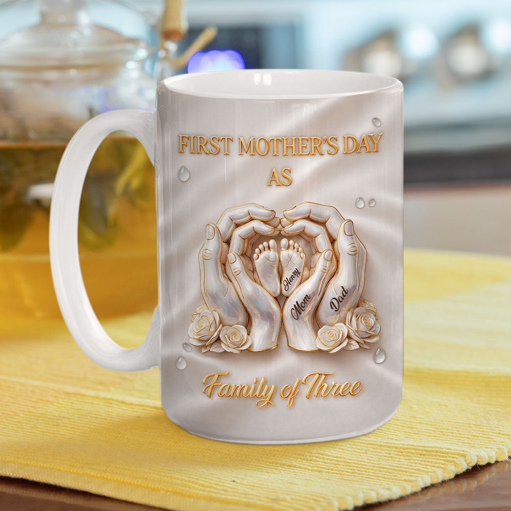 Custom First Mother's Day, Christmas Gift for New Mom • Lovely Family Of Three - Personalized 3D Inflated Effect Mug