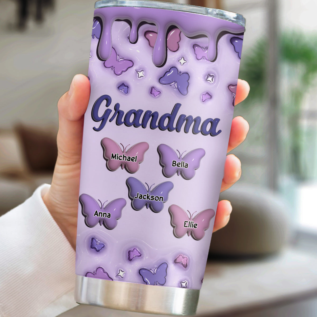 Custom Christmas Birthday Gifts For Grandma • Grandma And Grandkid - Personalized 3D Inflated Effect Tumbler