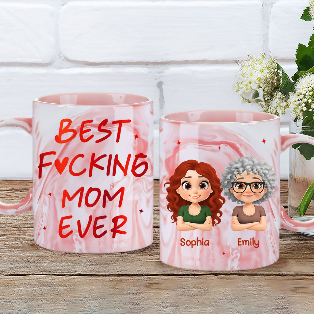 Custom Mother's Day Gift for Mom & Grandma • Best Mom - Personalized Pink Marble Mug