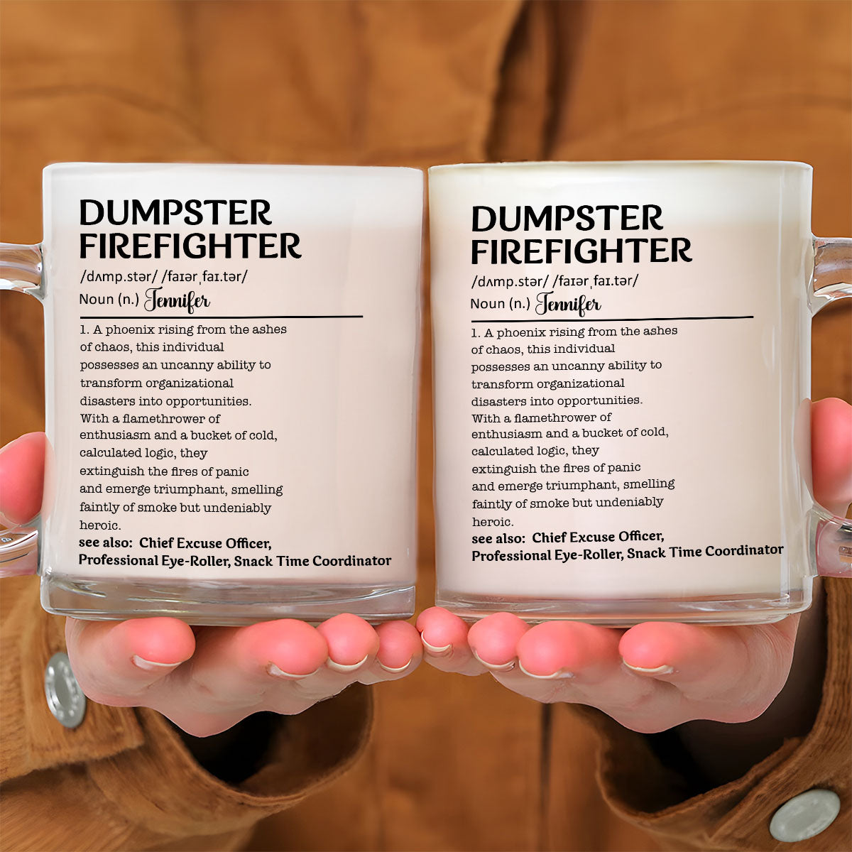 Custom Christmas & Birthday Keepsake Gift • Dumpster Firefighter- Personalized Glass Mug