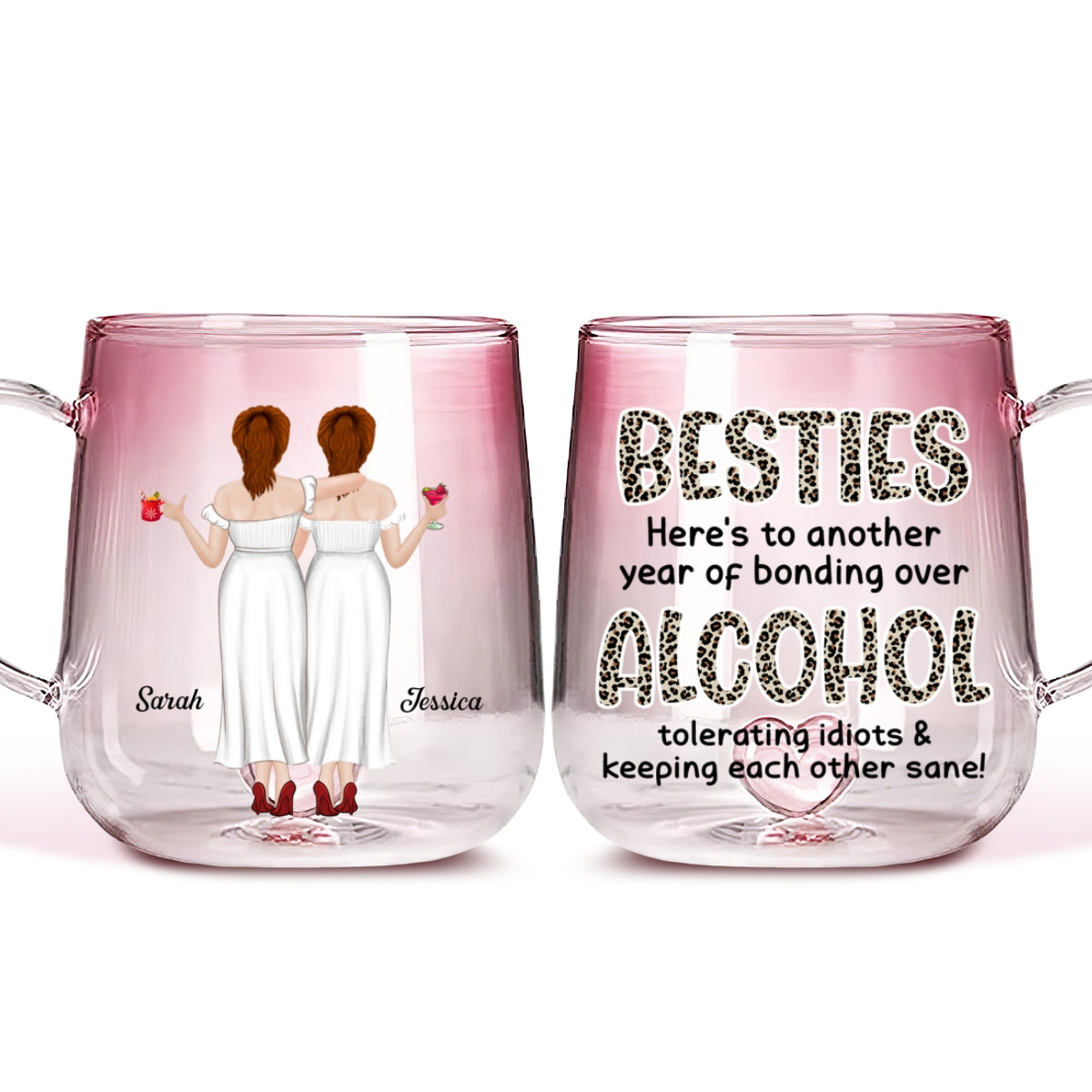 Custom Best Friend, Christmas & Birthday Friendship Keepsake Gift • Alcohol Tolerating - Personalized Pink Gradient Glass Mug