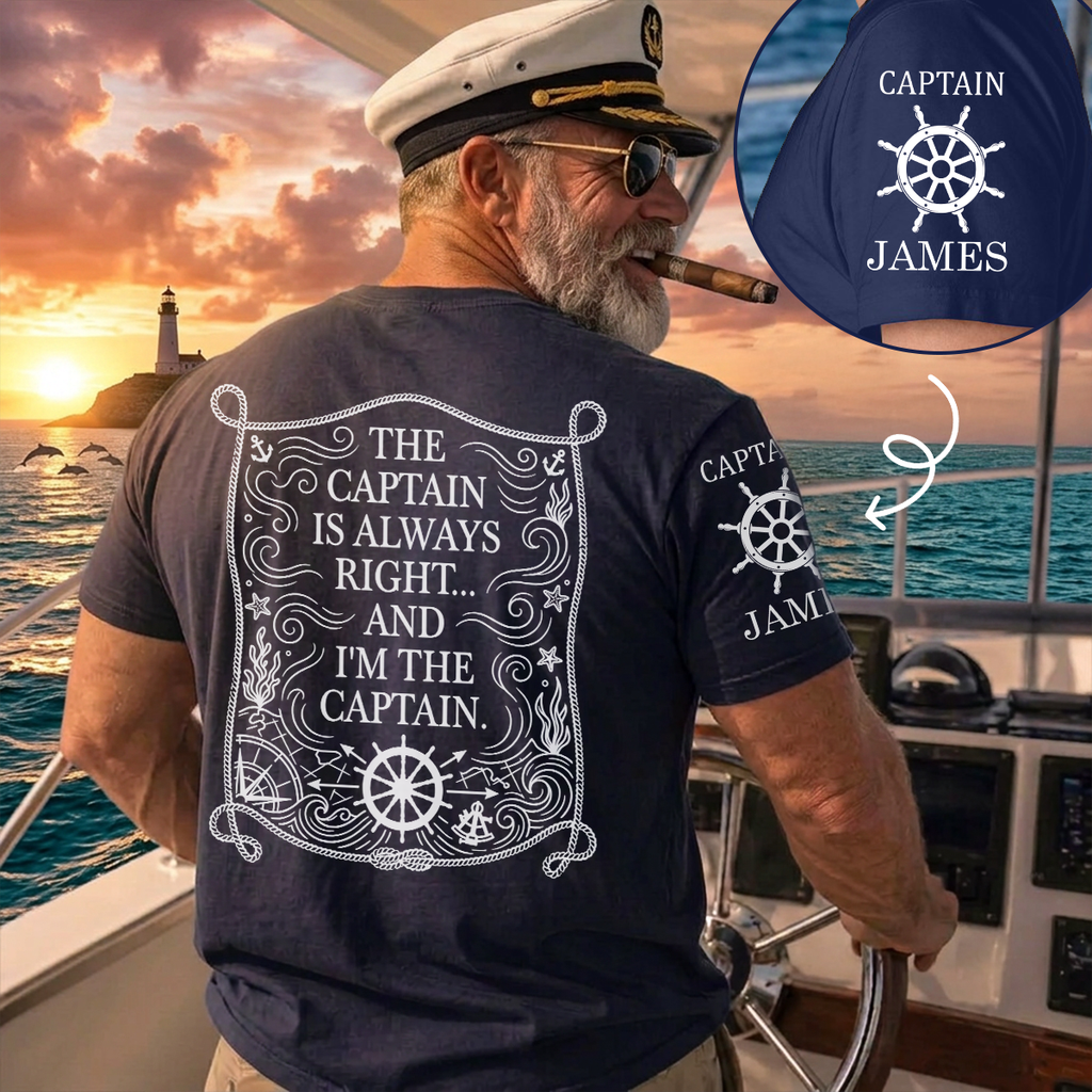 Custom Christmas Anniversary Keepsake Gifts For Husband • Captain Life Nautical - Personalized Shirt With Design On Sleeve