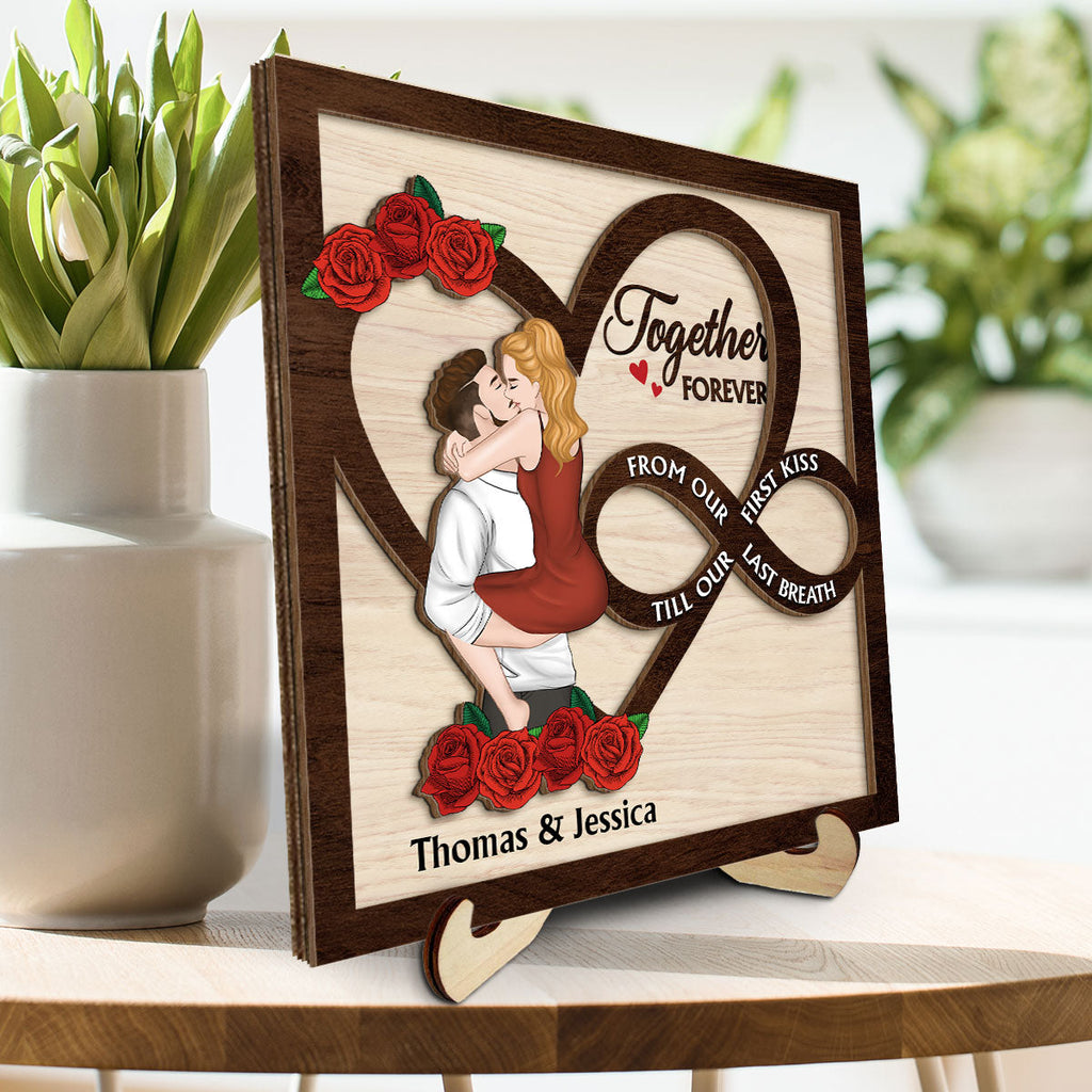 Custom Couple's Decor, Anniversary & Wedding Gift • From Our First Kiss Till Our Last Breath - Personalized Wooden Plaque