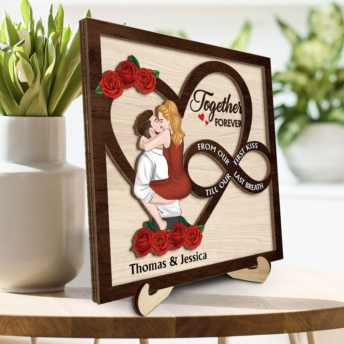 Custom Couple's Decor, Anniversary & Wedding Gift • From Our First Kiss Till Our Last Breath - Personalized Wooden Plaque