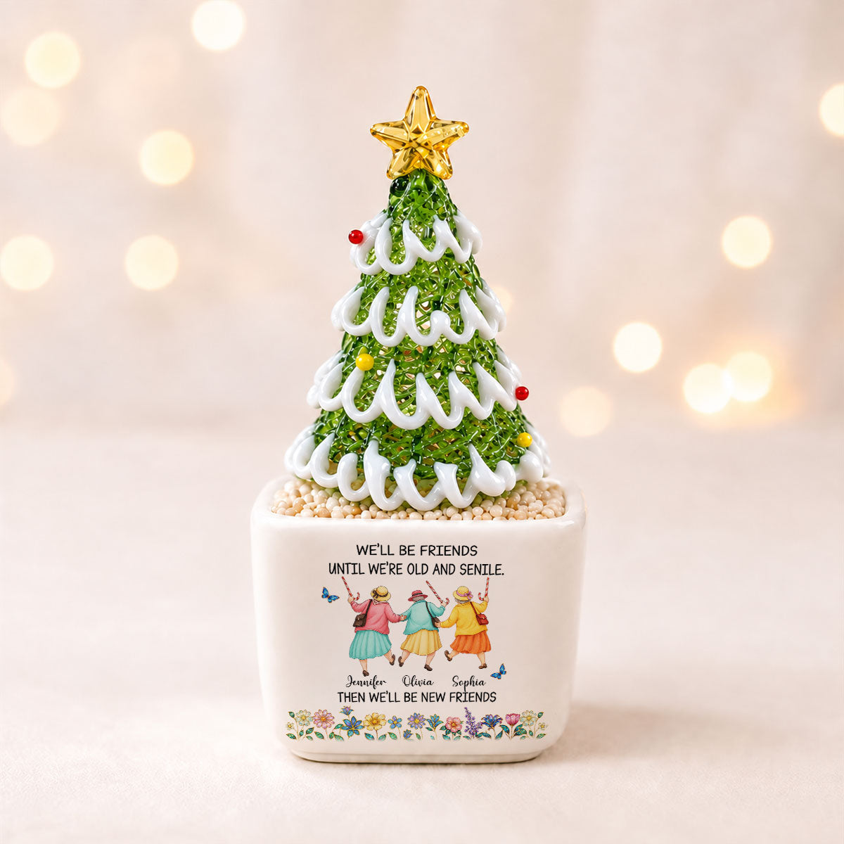 Friends Until We Are Old - Personalized Glass Christmas Tree