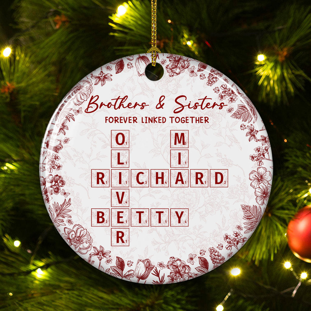 Custom Brothers & Sisters Christmas Ornament •  Family Ties Never Fade - Personalized Ceramic Ornament