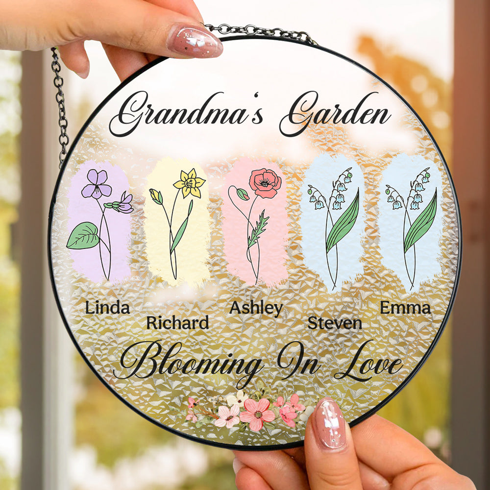Custom Grandma Hanging Decor, Mother's Day Birthday Gifts • Love Grows Here - Personalized Window Hanging Suncatcher