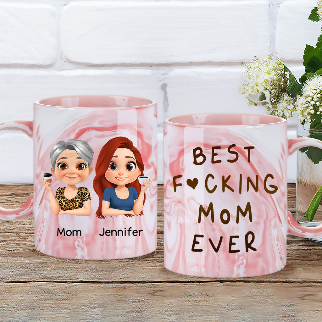 Custom Mother's Day Gift for Mom & Grandma • Best Mom Ever - Personalized Pink Marble Mug