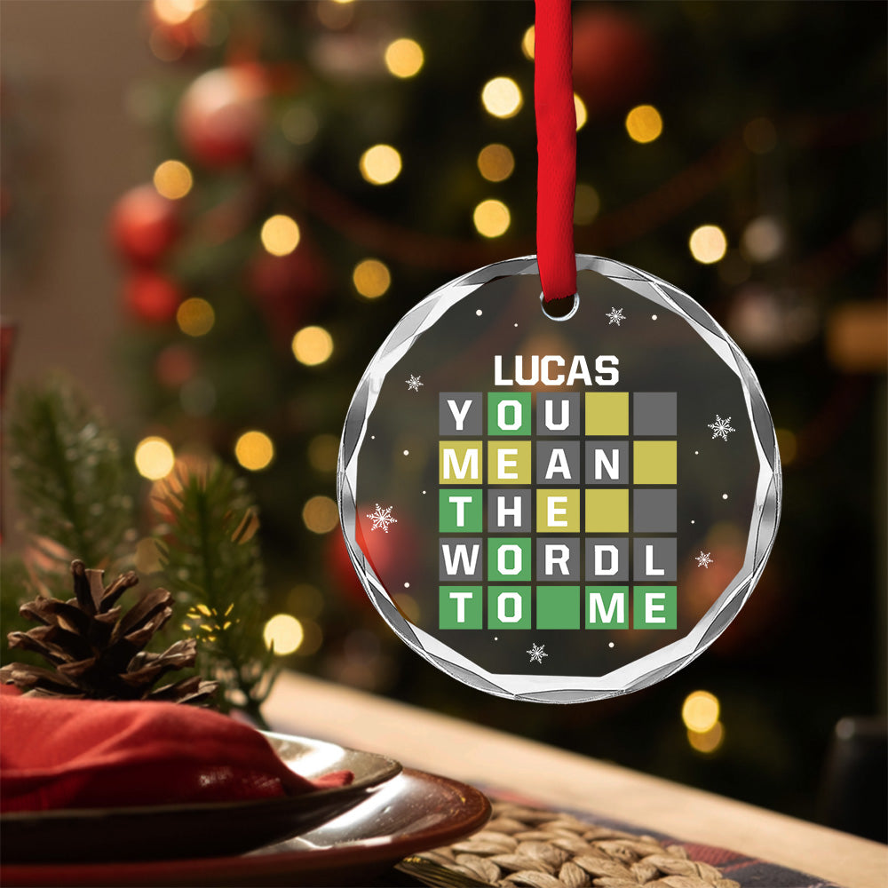 Custom Couple Christmas Ornament, Anniversary Gift •  You Mean The Wordl To Me - Personalized Glass Ornament