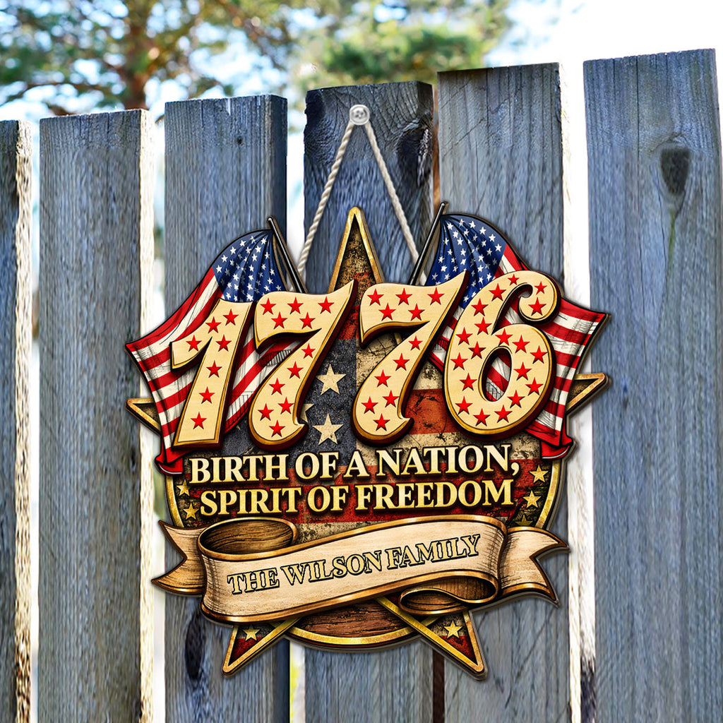 Custom Family Patriotic Hanging Decor, 4th of July • The Birth Of The Nation - Personalized Wood Sign