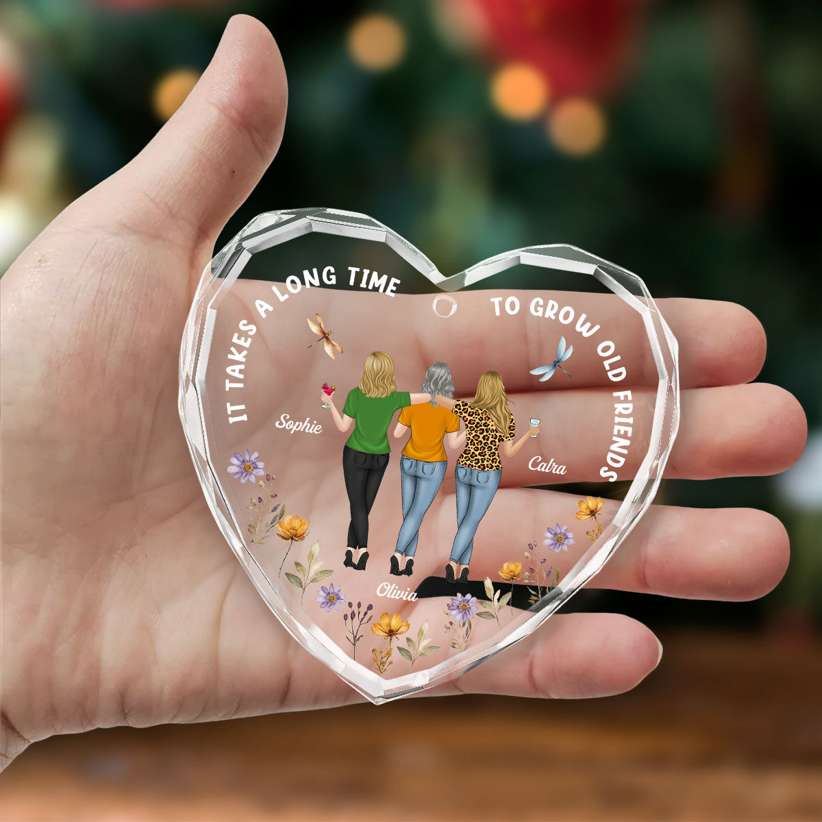 Custom Friendship Christmas Ornament, Best Friend Gift •  Our Hearts Are Very Old Friends - Personalized Glass Ornament