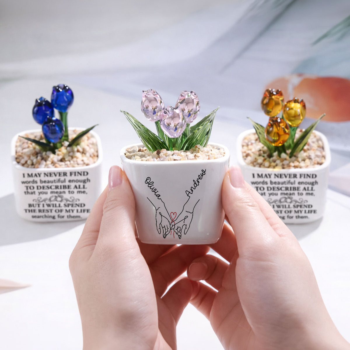 Custom Glass Flower Keepsake, Romantic Anniversary Gift for Wife • Love You My Wife - Personalized Glass Everlasting Tulips