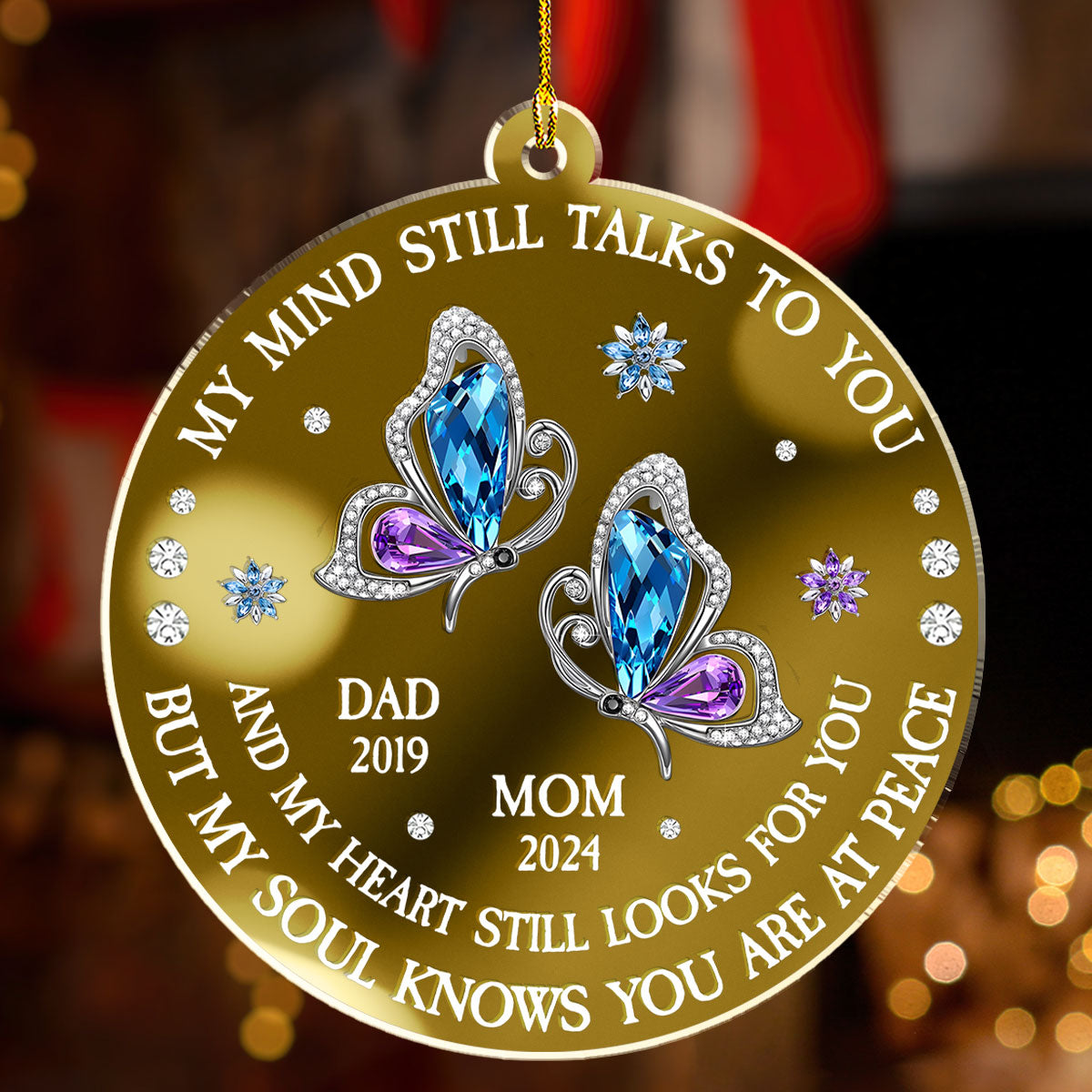 Custom Memorial Christmas Ornament, Sympathy Keepsake •  My Soul Knows You Are At Peace - Personalized Mirrored Acrylic Ornament