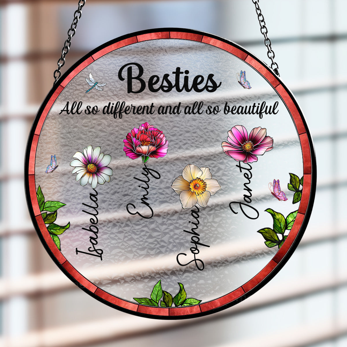 Custom Family Name Hanging Decor, Christmas Birthday Gift •  Sisters Are All So Beautiful - Personalized Window Hanging Suncatcher