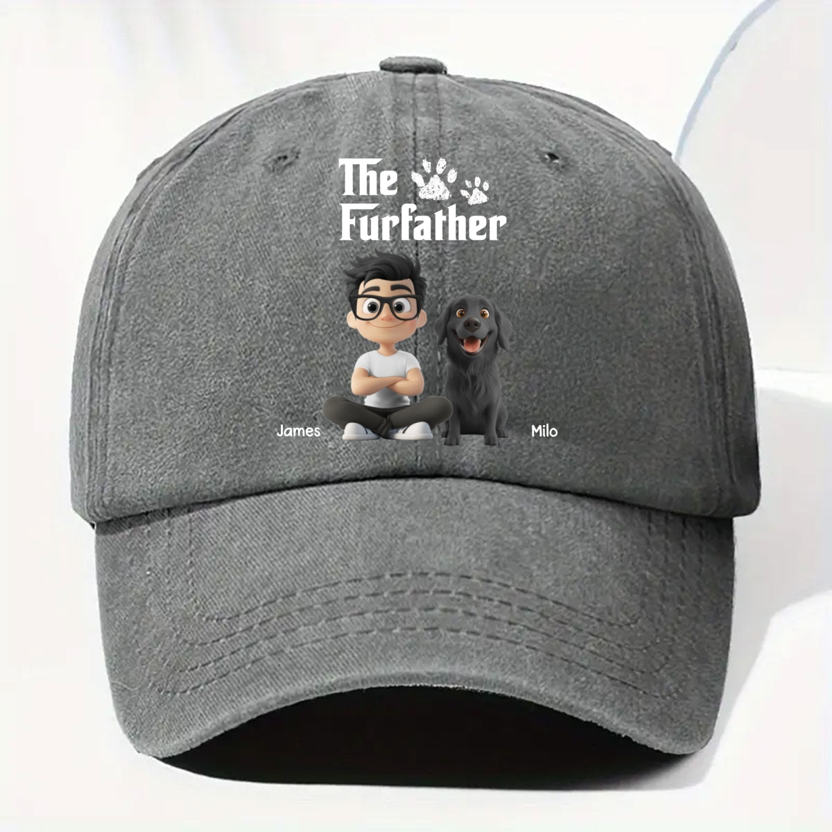 Custom Christmas Headwear Birthday Gifts for Pet Parents • Cool Fur Father - Personalized Vintage Washed Denim Cap