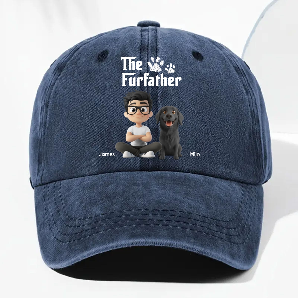 Custom Christmas Headwear Birthday Gifts for Pet Parents • Cool Fur Father - Personalized Vintage Washed Denim Cap