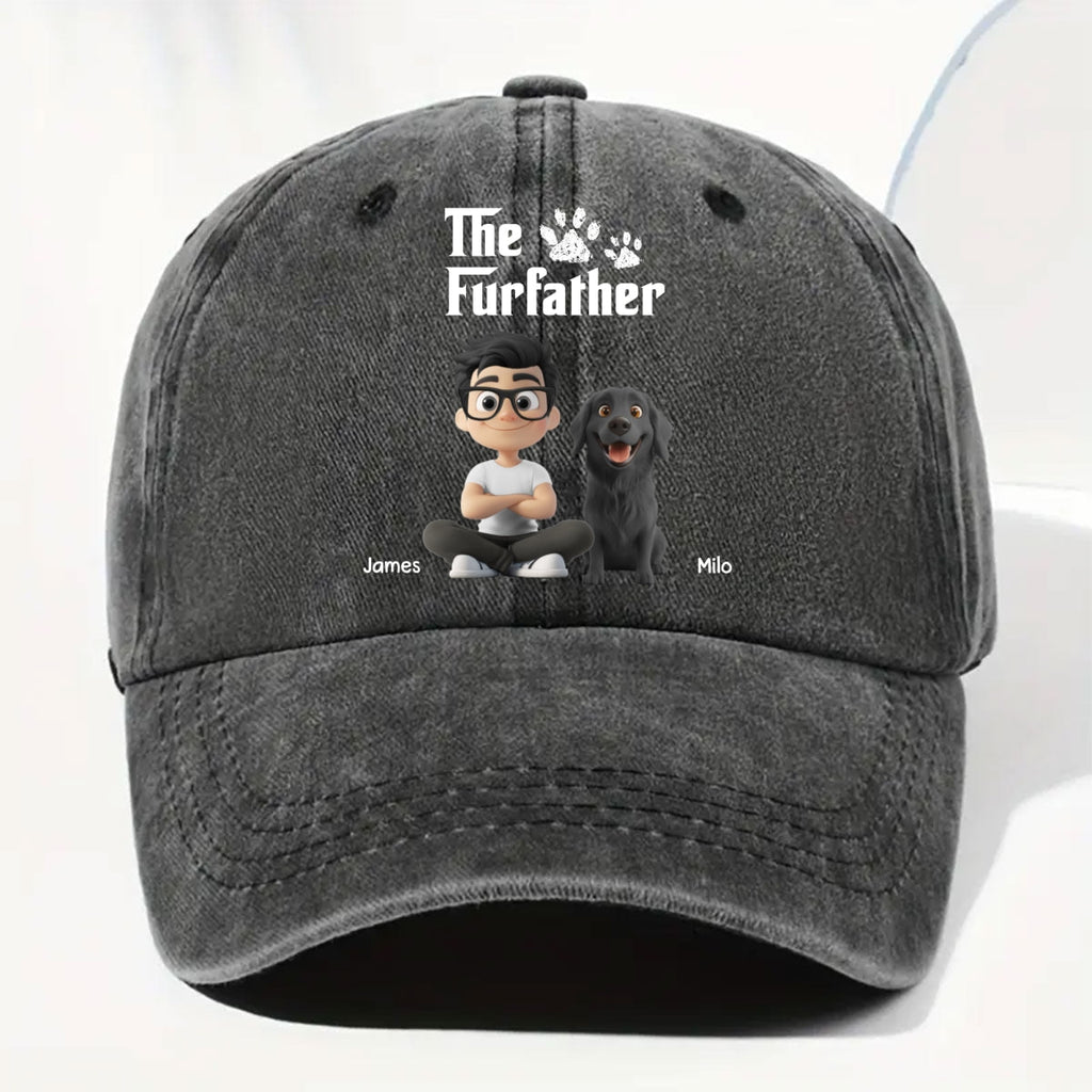 Custom Christmas Headwear Birthday Gifts for Pet Parents • Cool Fur Father - Personalized Vintage Washed Denim Cap