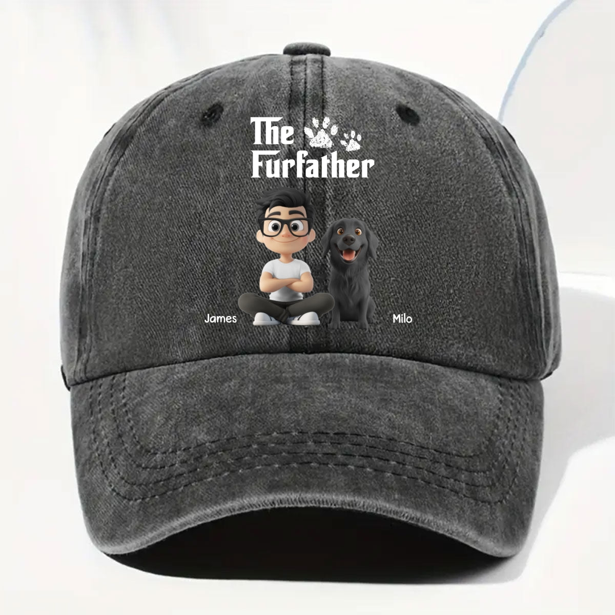 Custom Christmas Headwear Birthday Gifts for Pet Parents • Cool Fur Father - Personalized Vintage Washed Denim Cap