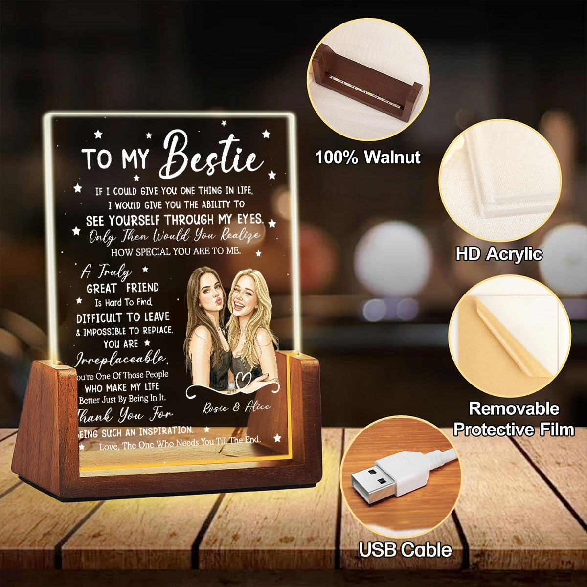 Custom Photo Gift for Best Friends, Sister, Birthday & Christmas • You Mean So Much - Personalized Night Light