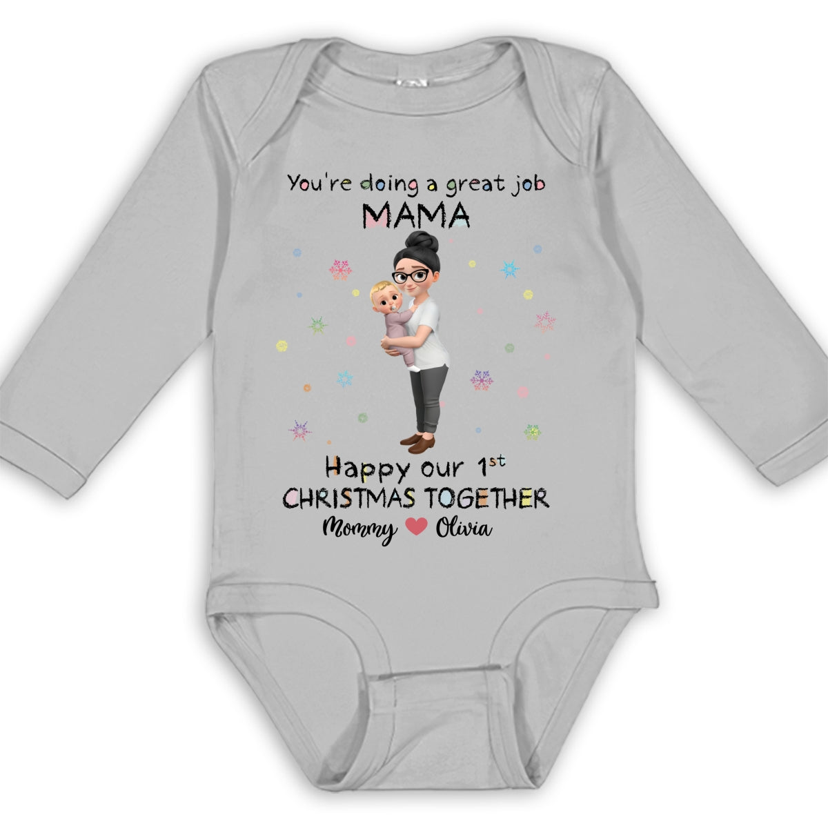 Mommy And Baby 1st Christmas - Personalized Long Sleeve Baby Onesie