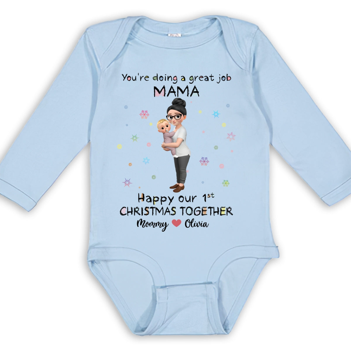 Mommy And Baby 1st Christmas - Personalized Long Sleeve Baby Onesie
