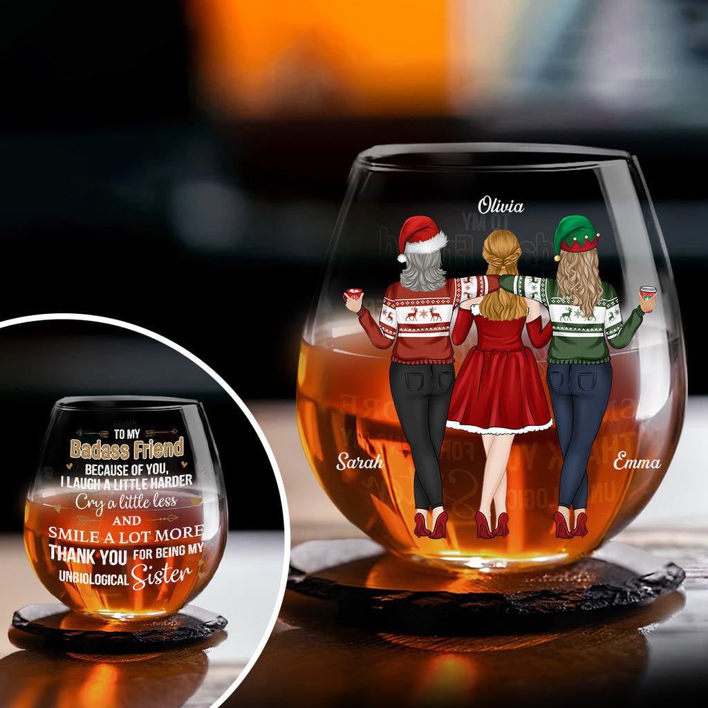 Because Of You I Laugh A Little Harder - Personalized Wine Glass