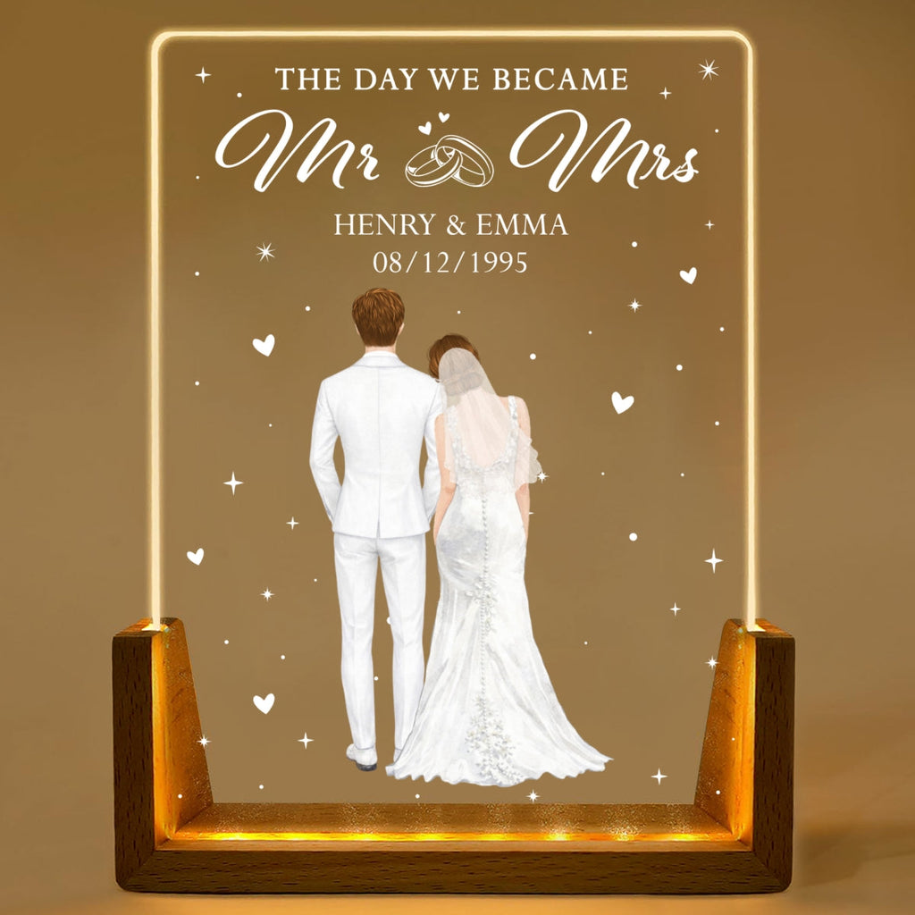 Custom Couple Gift for Anniversary, Valentine's Day, Christmas • The Day We Became Mr And Mrs - Personalized Night Light