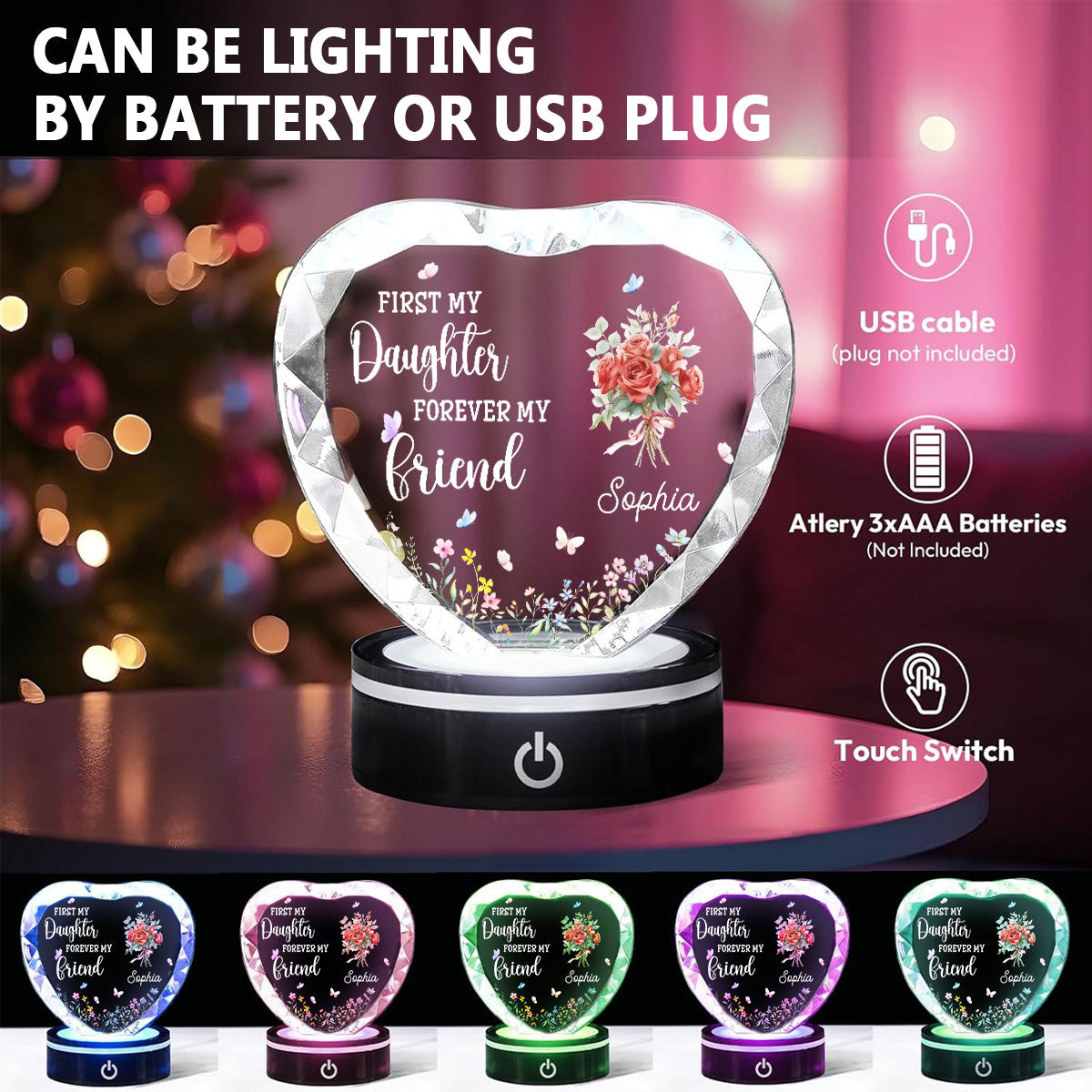 First My Daughter Forever My Friend - Personalized Crystal Led Light