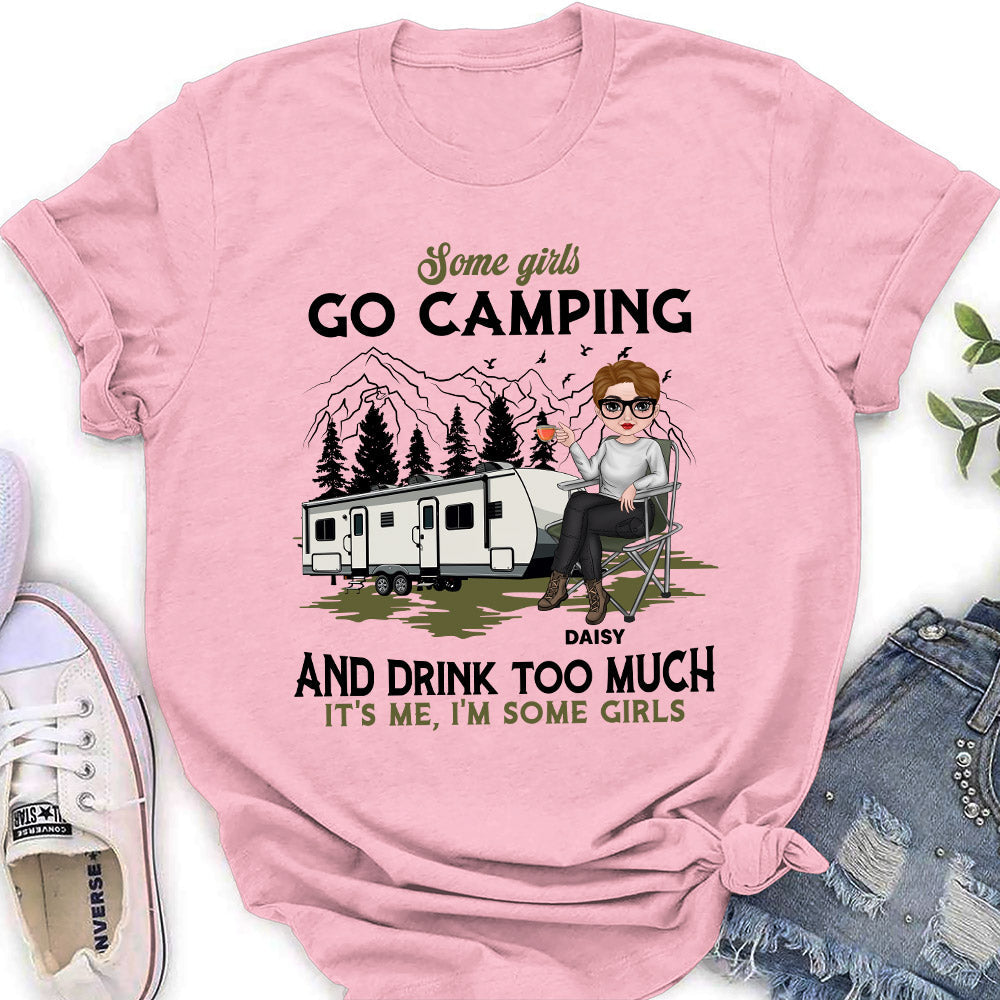 Custom Christmas & Birthday Keepsake Gift • Camping And Drink - Personalized Women's T-shirt