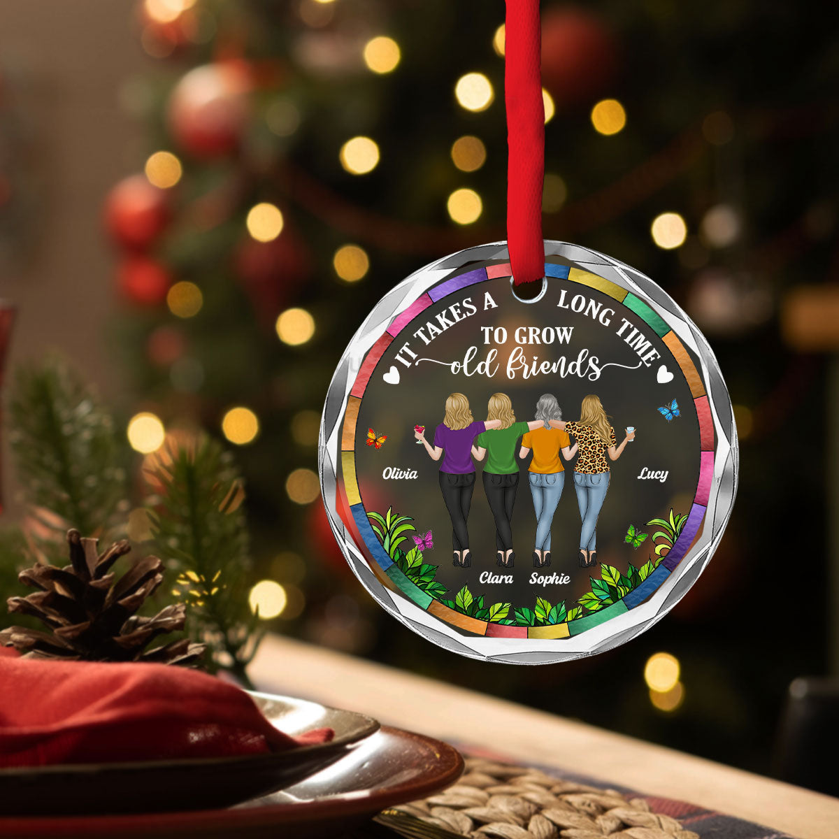 Custom Friendship Christmas Ornament, Best Friend Gift •  Grow Old Friends - Personalized Glass Ornament