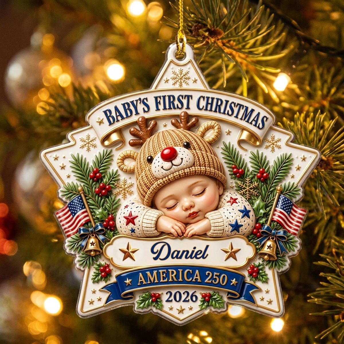 Custom Baby First Christmas Ornament for New Parents •  Tiny Star Big Celebration - Personalized 3D Effect Acrylic Ornament
