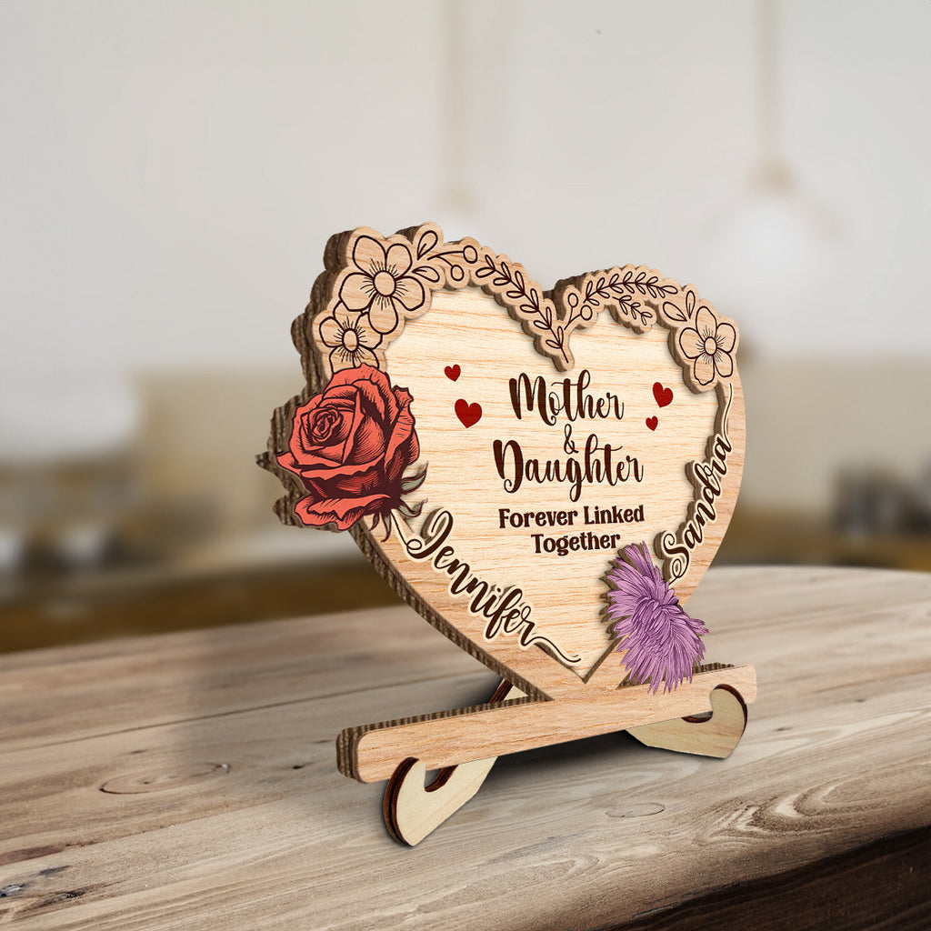 Custom Mother's Day Decor, Gift for Mom & Grandma • Linked Together Mom And Daughter - Personalized Wooden Plaque